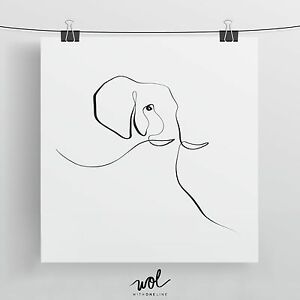300x300 Elephant Art Print, One Line Drawing, Awesome Elephant Art - Indian Elephant Line Drawing