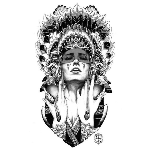 635x635 Realistic Drawing Temporary Waterproof Tattoo Native American - Indian Face Drawing