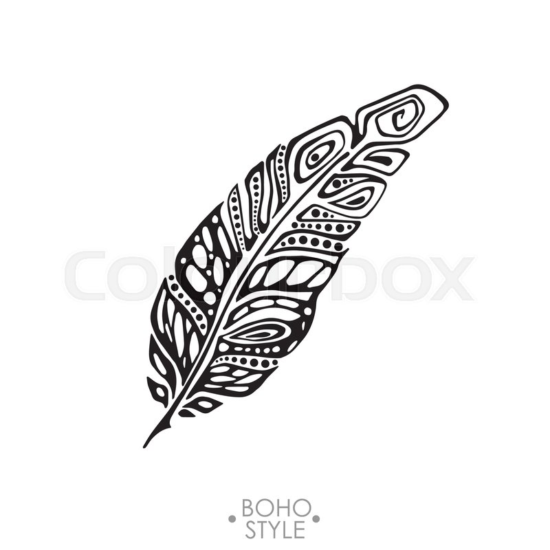 800x800 Boho Feather Hand Drawn Effect Vector Stock Vector Colourbox - Indian Feathers Drawing