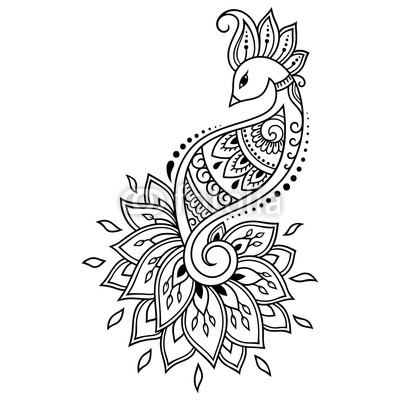 400x400 Mehndi Flower Pattern With Peacock For Henna Drawing And Tattoo - Indian Flower Drawing