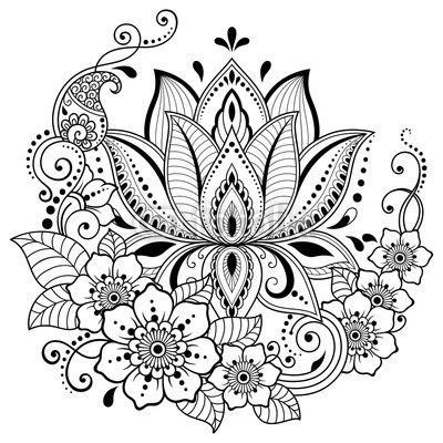 400x400 Mehndi Lotus Flower Pattern For Henna Drawing And Tattoo - Indian Flower Drawing