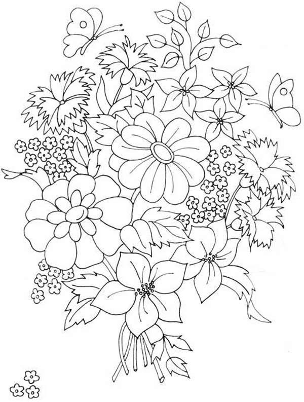600x793 Coloring Pictures Of Bouquet Of Flowers Bouquet Of Flowers Line - Indian Flower Drawing