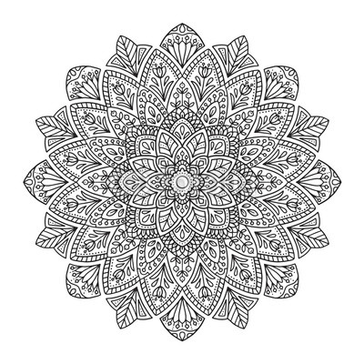 400x400 Black Indian Mandala On White Background Decorative Flower - Indian Flower Drawing