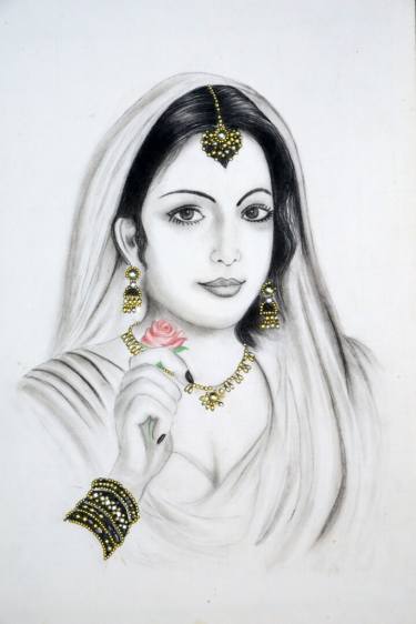 375x562 Indian Lady Drawing - Indian Girl Drawing