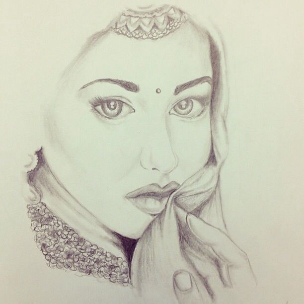 612x612 Indian Woman Drawing Art In Drawings, Indian Drawing, Art - Indian Girl Drawing