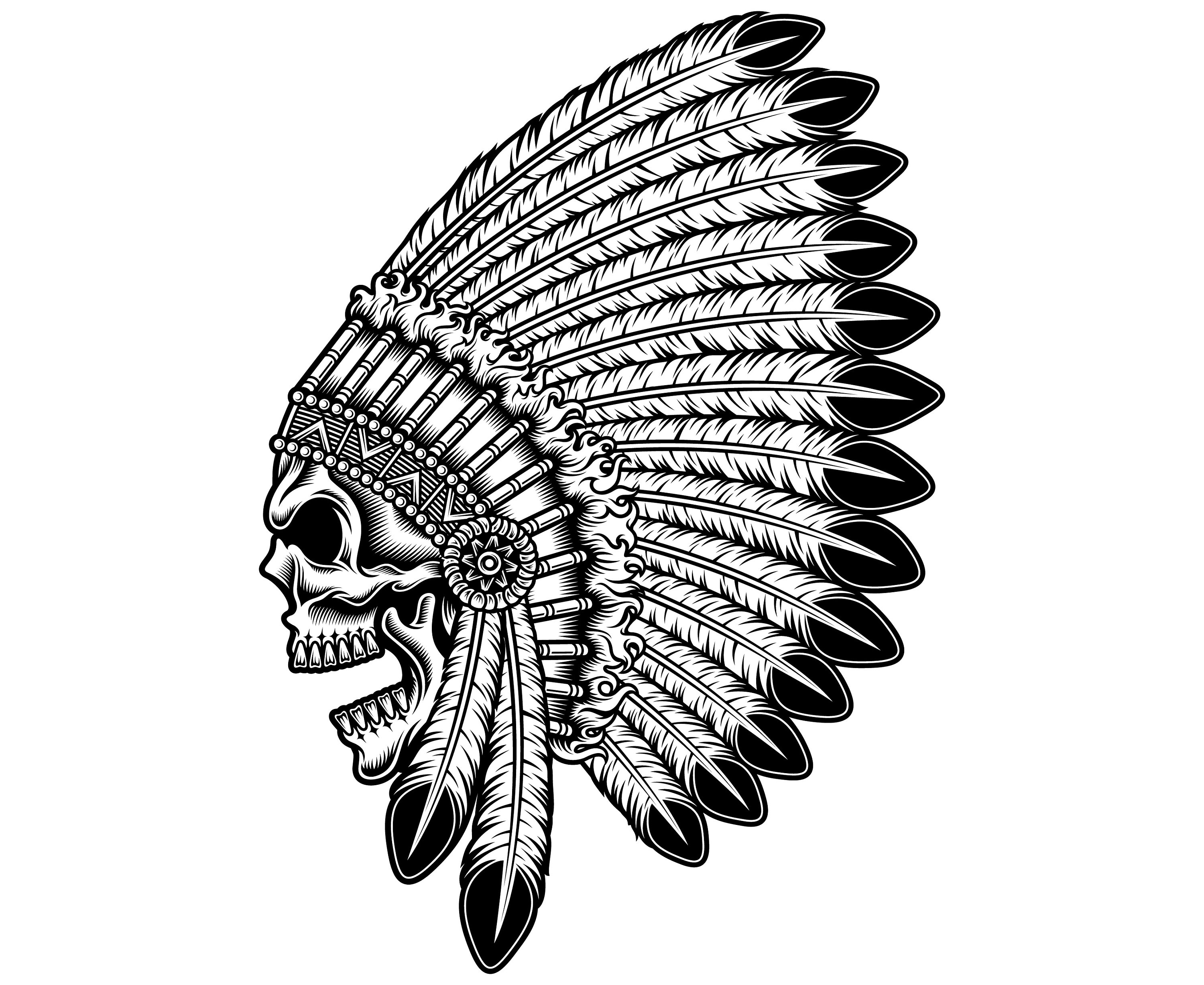 3000x2455 Native American Indian Chief Svgwarrior Skull American Etsy - Indian Head Drawing