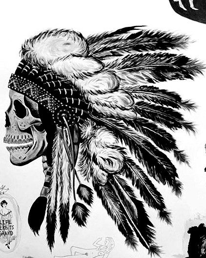 422x528 skull and indian head dress ink indian skull tattoos - Indian Head Drawing
