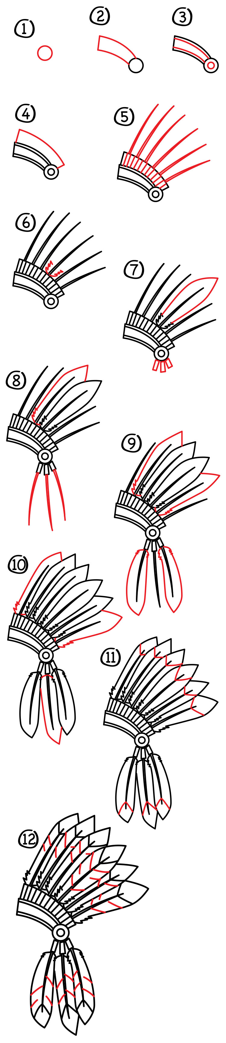 750x3458 How To Draw A Native American Headdress - Indian Headdress Drawing