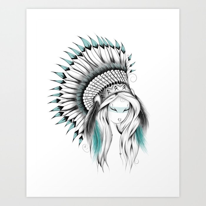 700x700 Indian Headdress Art Print - Indian Headdress Drawing