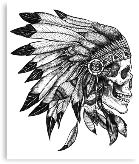 466x550 Skull Indian Headdress Chief Canvas Print - Indian Headdress Drawing