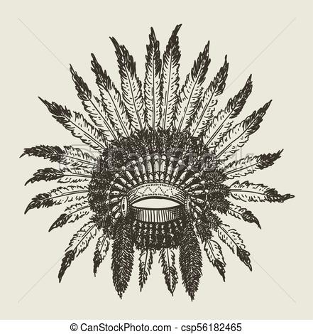 441x470 warchief indian headdress vector hand drawn indian traditional - Indian Headdress Drawing