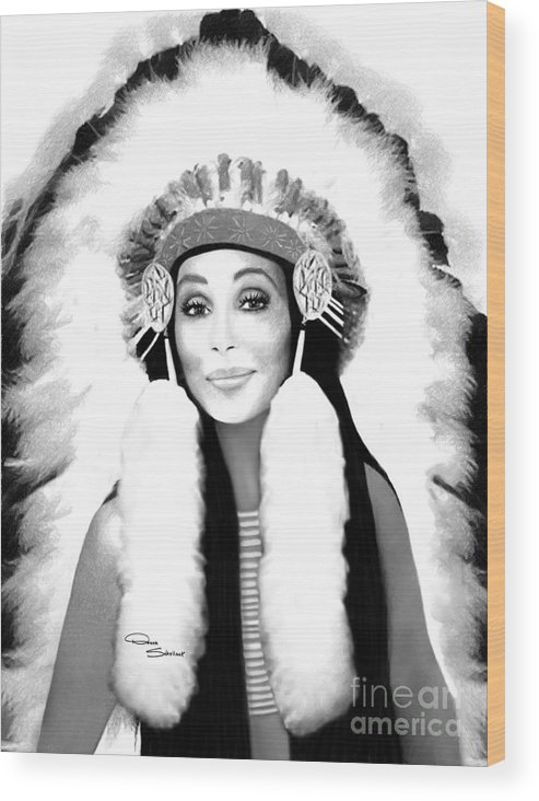 493x732 Cher Indian Headdress Drawing Wood Print - Indian Headdress Drawing