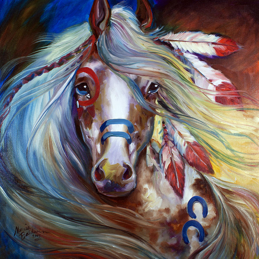 900x900 Fearless Indian War Horse Painting - Indian Horse Drawings