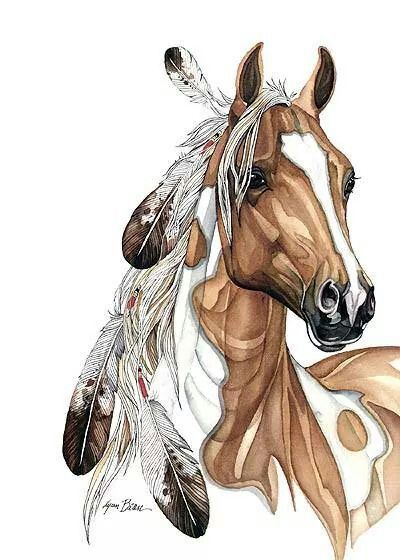400x560 Horse Art, Paint Pony With Feathers In It's Mane Beautiful - Indian Horse Drawings
