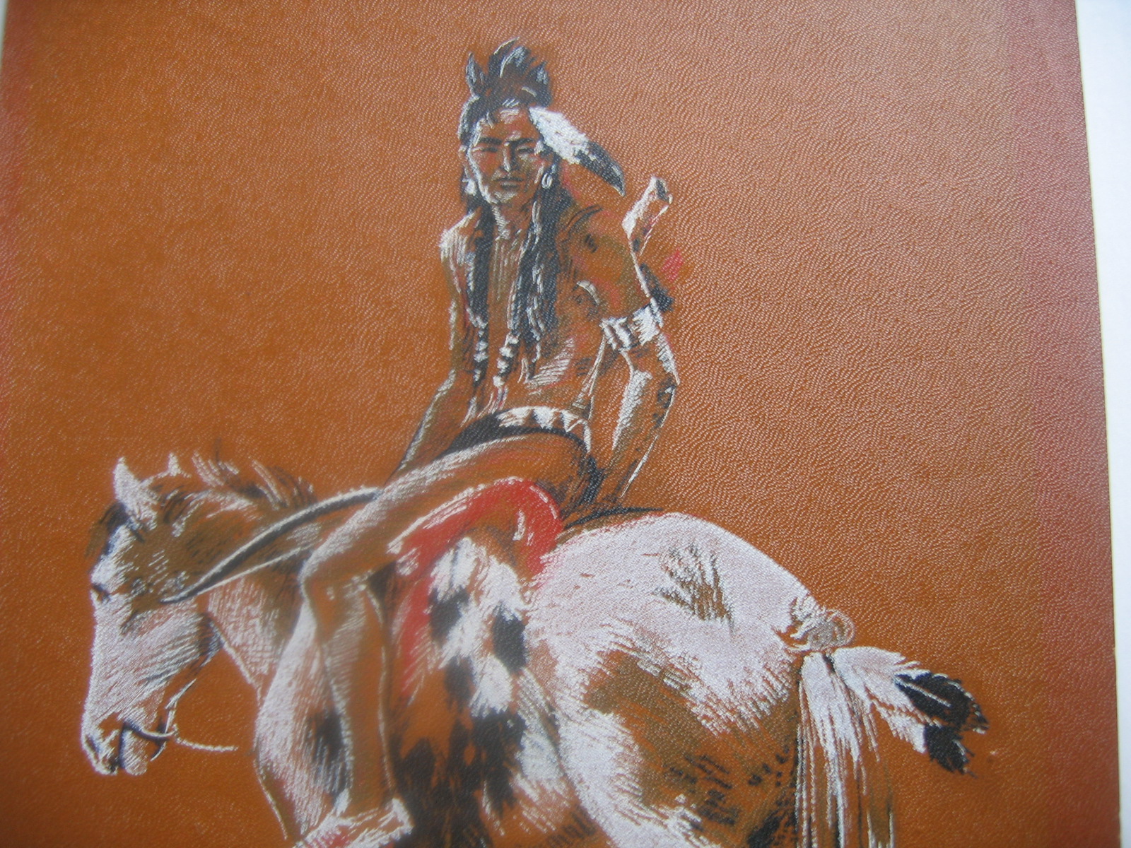 1600x1200 color pencil art drawing indian riding a horse for sale antiques - Indian Horse Drawings