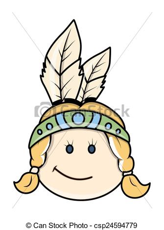 335x470 happy red indian kid girl face young cartoon red indian girl - Indian Kid Drawing