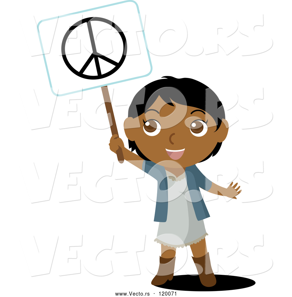 1024x1044 Vector Of A Smiling Black Indian Kid Holding Up A Peace Sign - Indian Kid Drawing