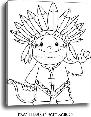 305x390 Canvas Print Of Outlined Indian Kid Barewalls Posters Prints - Indian Kid Drawing