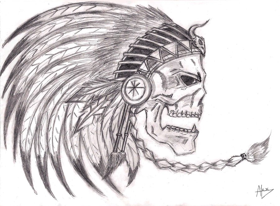 900x661 Skeleton Drawing Native American For Free Download - Indian Skull Drawing