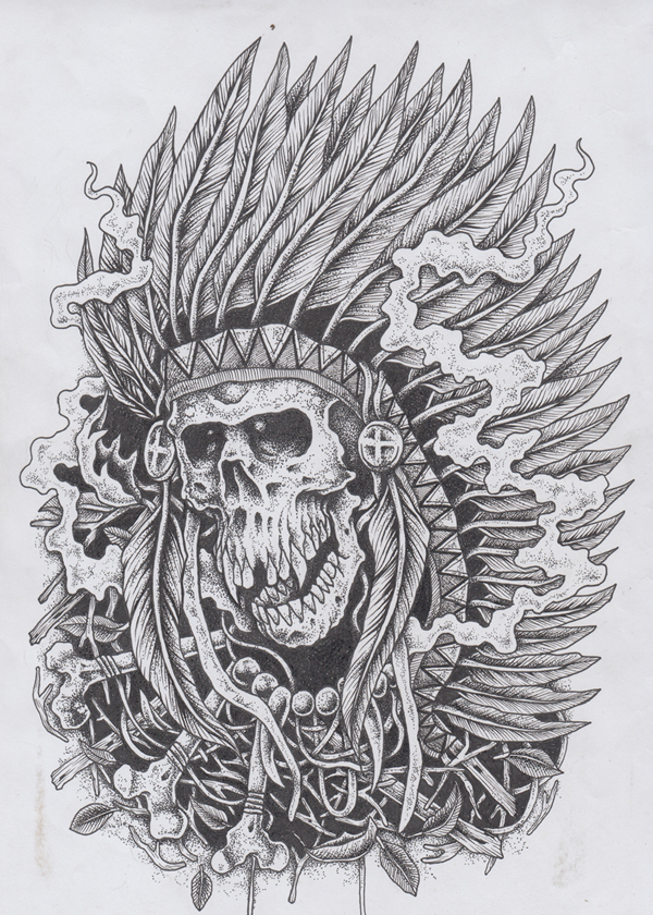 600x840 Indian Skull On Behance - Indian Skull Drawing