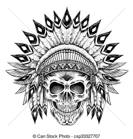 450x470 hand drawn indian style skull in exquisite style - Indian Skull Drawing