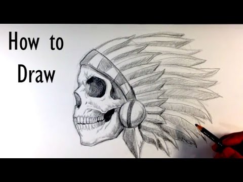 480x360 How To Draw A Skull Chief Tattoo - Indian Skull Drawing