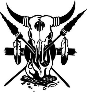 284x300 indian cattle skull fire and spears car decal sticker ebay - Indian Spear Drawing