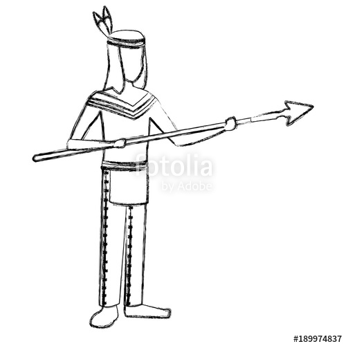 500x500 american indian with spear icon vector illustration graphic design - Indian Spear Drawing