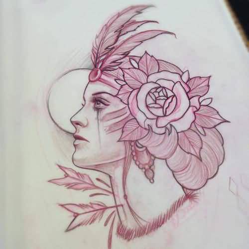 500x500 Indian Tattoo Lady Sketch Design - Indian Tattoo Drawings