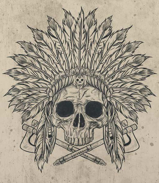 519x600 Indian Warrior Skull Tattoo Best Tattoo Ideas Gallery - Indian Tattoo Drawings