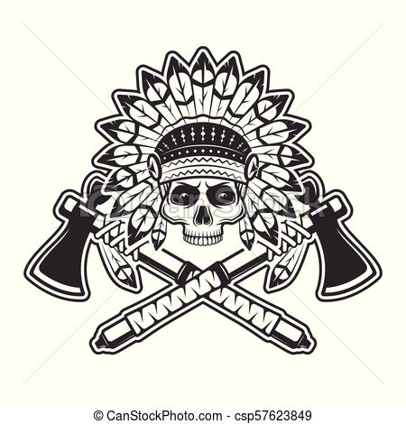 450x470 Indian Chief Skull With Tomahawks Illustration Indian Chief Skull - Indian Tomahawk Drawing