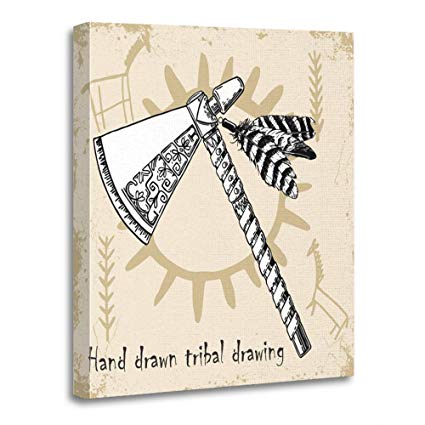 425x425 Emvency Painting Canvas Print Artwork Decorative Print - Indian Tomahawk Drawing