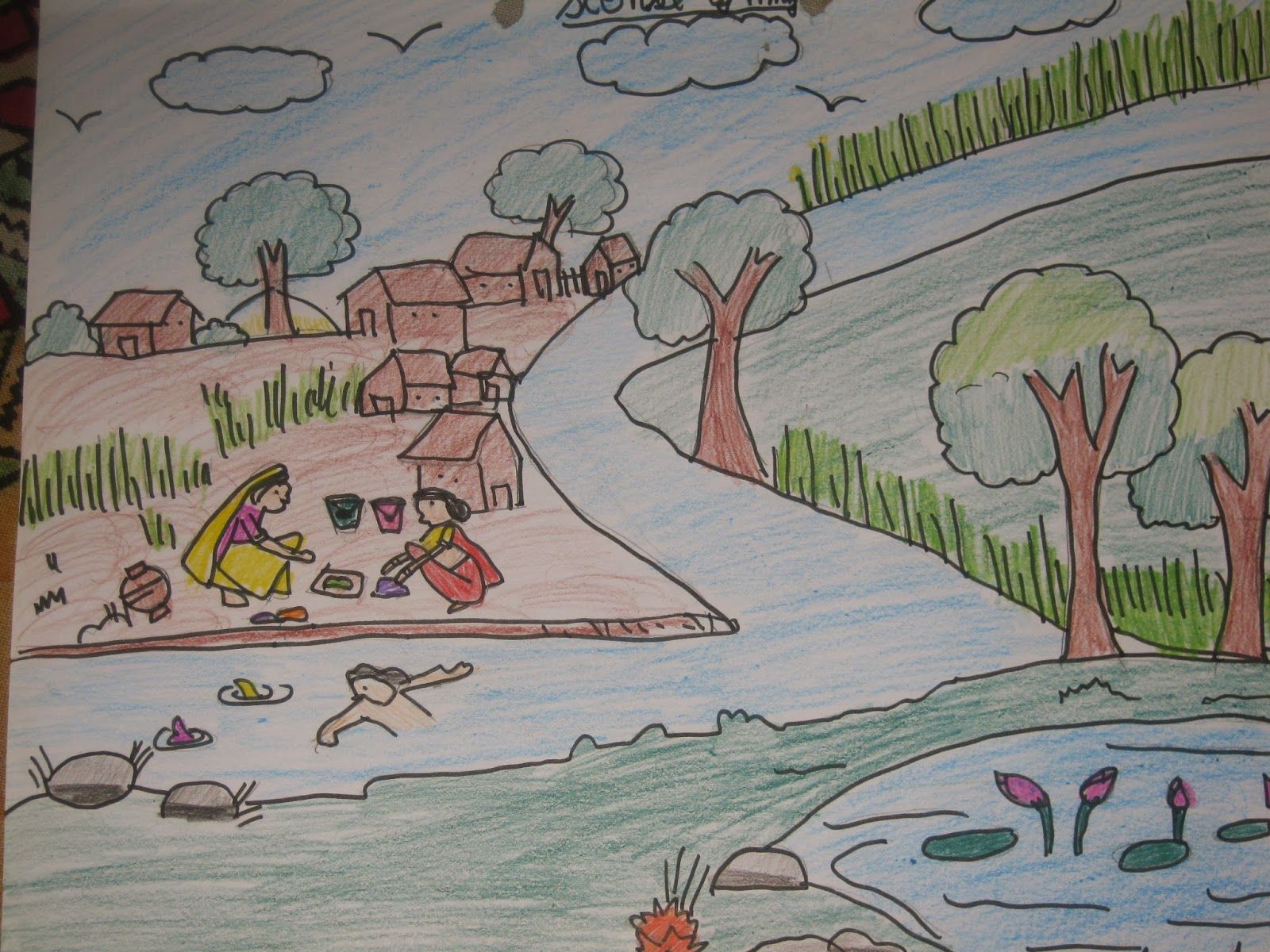 1600x1200 indian village drawing sketch for kids indian village drawing - Indian Village Drawings