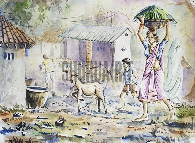 648x475 An Indian Village Shurua - Indian Village Drawings