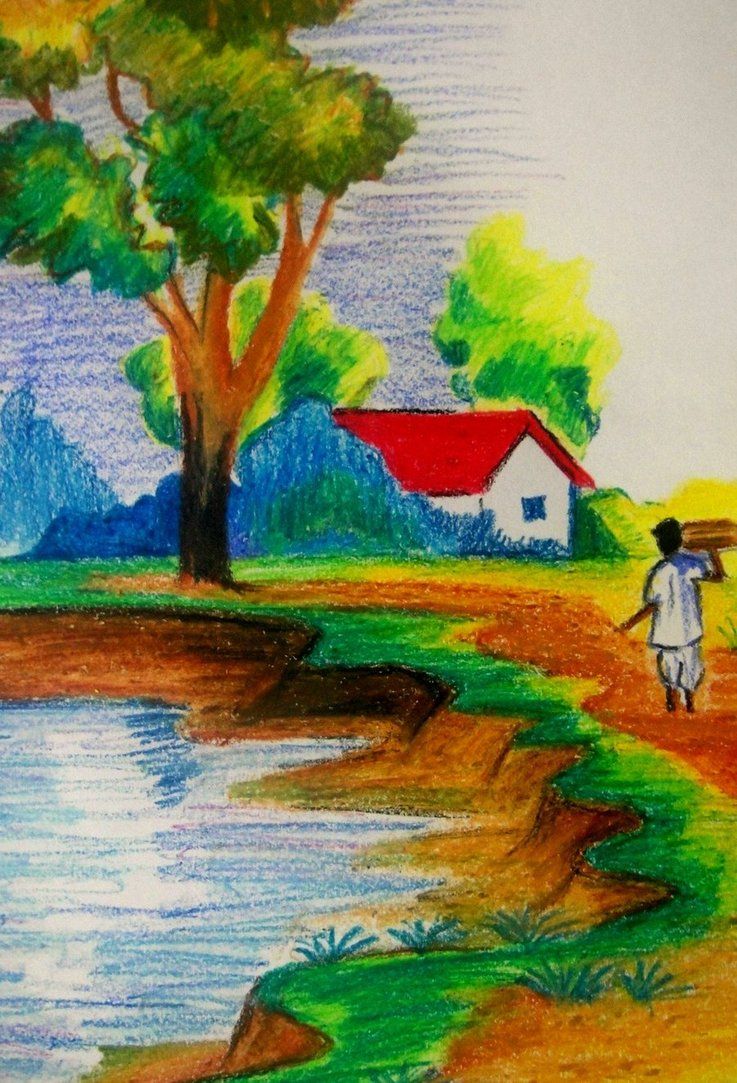 737x1083 Landscape Drawings For Kids Photos Indian Village Scenery Drawing - Indian Village Drawings