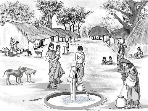500x375 Omnipop Pins In Village Scene Drawing - Indian Village Drawings