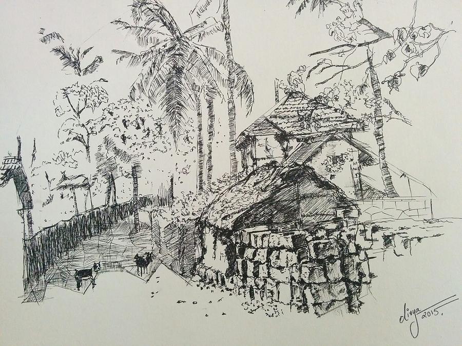 900x675 South Indian Village Drawing - Indian Village Drawings