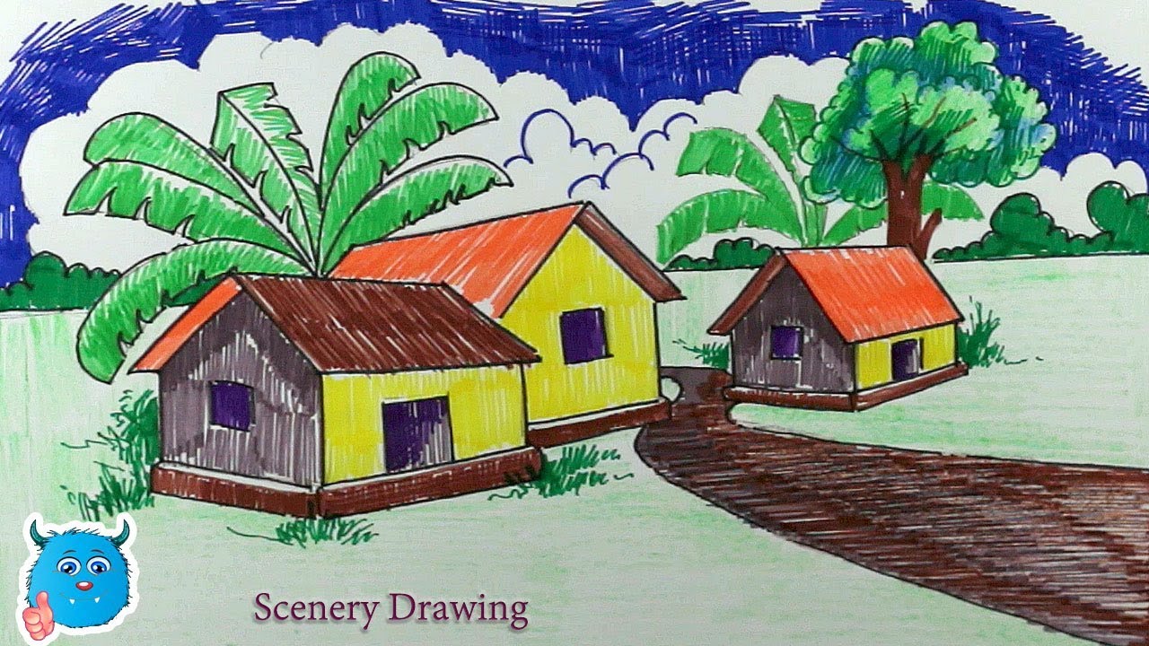 1280x720 How To Draw Scenery Of Indian Village Drawing Easy - Indian Village Drawings
