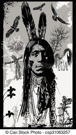 267x470 Indian Warrior, Sitting Bull Portrait - Indian Warrior Drawing