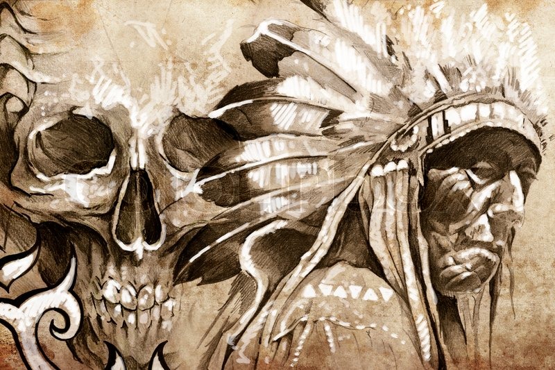 800x533 Tattoo Sketch Of American Indian Tribal Stock Photo Colourbox - Indian Warrior Drawing