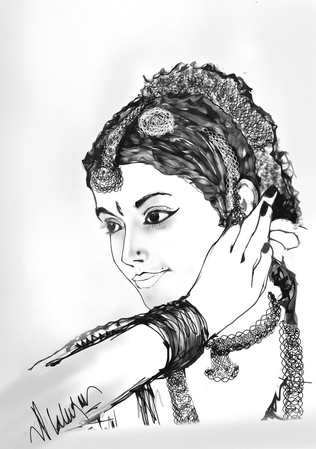 634x900 Beautiful Indian Woman Painting - Indian Woman Drawing