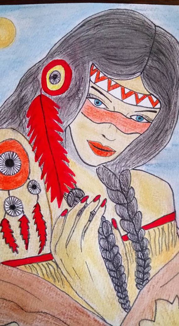 570x1036 Indian Woman Drawing Etsy - Indian Woman Drawing