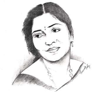350x315 Pencil Sketch - Indian Woman Drawing