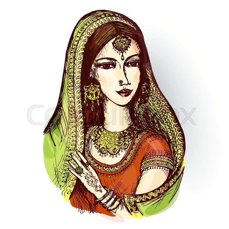 800x800 Vector Drawing Of An Indian Woman In A Stock Vector Colourbox - Indian Woman Drawing