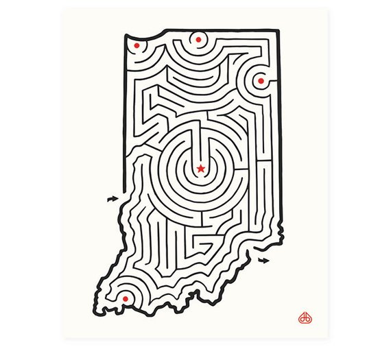 570x506 indiana maze print hand drawn design indianapolisfort - Indiana Drawing