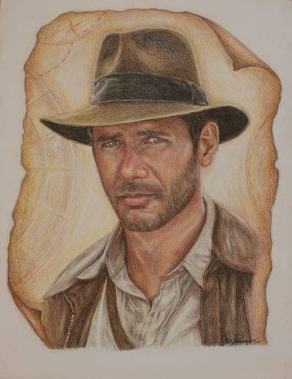 570x738 indiana jones harrison ford print of colored pencil drawing etsy - Indiana Jones Drawing