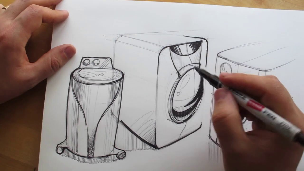 1280x720 how to draw product design sketching washing machine design - Industrial Design Drawing