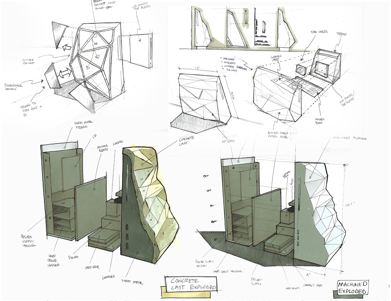 1300x1000 Tower Case Lineweights - Industrial Design Drawing
