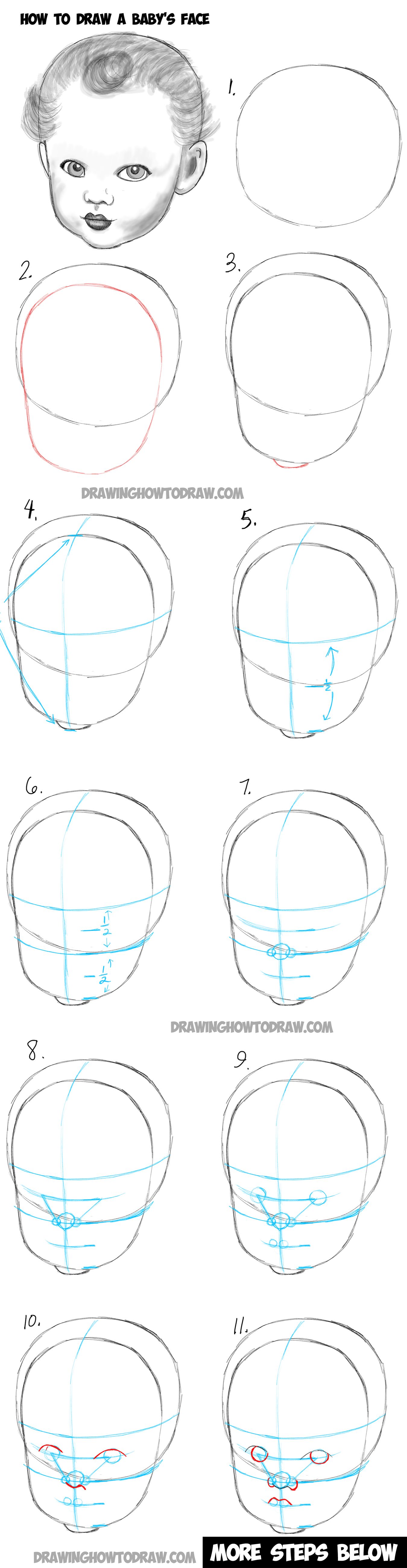 1350x5199 how to draw a baby's face drawing infant faces with step - Infant Drawing