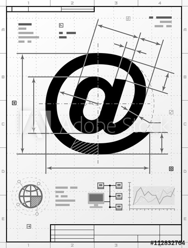 379x500 Email Symbol As Technical Drawing Stylized Drafting Of Mail Sign - Information Technology Drawing